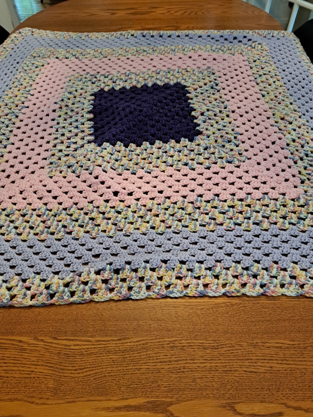Handmade Crochet Blanket in Deep Purple, Pink, Lavender and Pastel Multicolor